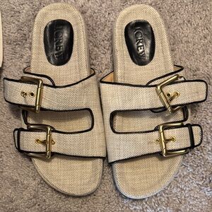 J. Crew Beige Sandals with Gold Accents